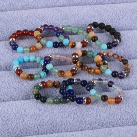 4mm Multicolor Natural Stone Beads 7 Chakra Rings Reiki Balance Meditation Healing Jewelry For Men Women 1
