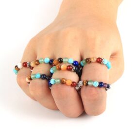 4mm Multicolor Natural Stone Beads 7 Chakra Rings Reiki Balance Meditation Healing Jewelry For Men Women