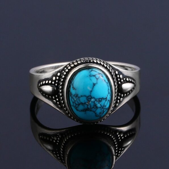925 Sterling Silver Natural Turquoise Engagement Rings for Women Men Vintage Fine Jewelry Hot Sale Party 1