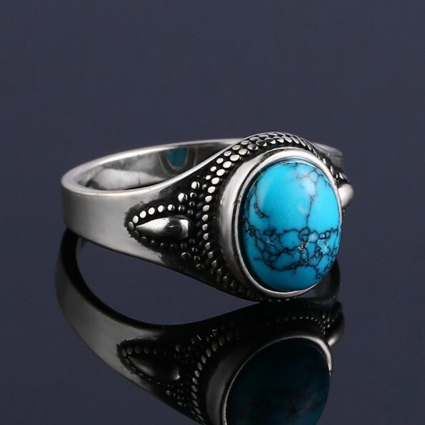 925 Sterling Silver Natural Turquoise Engagement Rings for Women Men Vintage Fine Jewelry Hot Sale Party 4