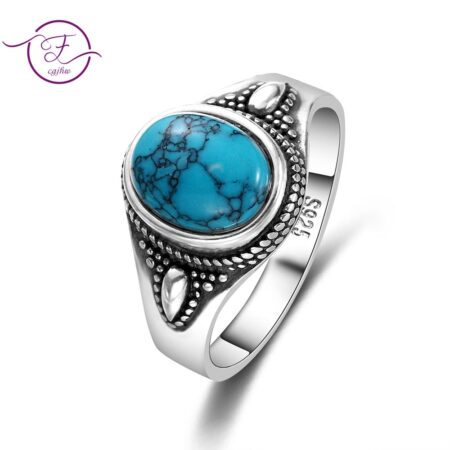 925 Sterling Silver Natural Turquoise Engagement Rings for Women Men Vintage Fine Jewelry Hot Sale Party