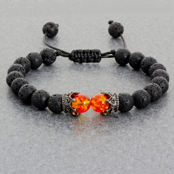 Black Lava Stone Crown Charm Tiger Eye Beads Bracelet For Men Women Braided Bracelets Handmade Adjustable