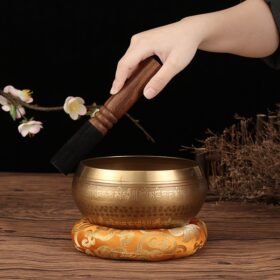 Nepal Handmade Singing Bowls set Buddha Mantra Design Tibetan Bowl with Leather stick for Yoga Chanting