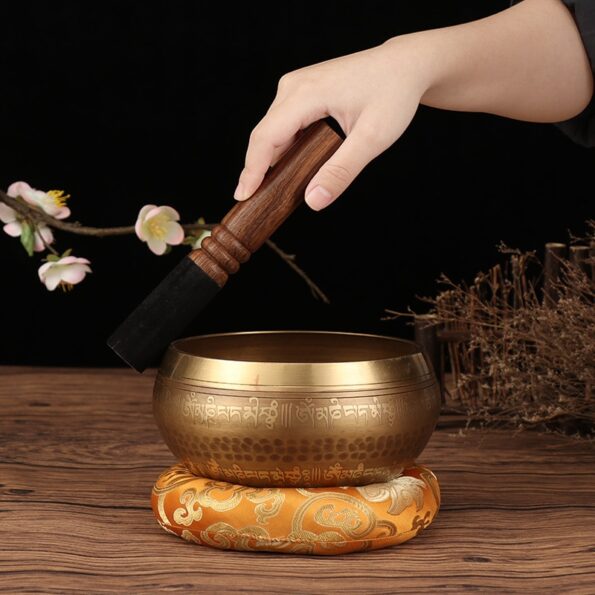 Nepal Handmade Singing Bowls set Buddha Mantra Design Tibetan Bowl with Leather stick for Yoga Chanting 1