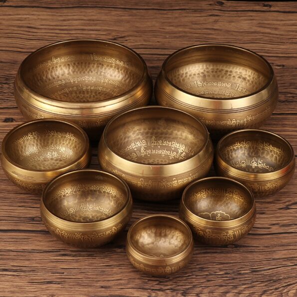 Nepal Handmade Singing Bowls set Buddha Mantra Design Tibetan Bowl with Leather stick for Yoga Chanting 3