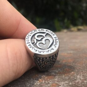 Silver Color Om Aum Yoga Buddhist Meditation 316L Stainless Steel Amulet Ring Mens Talisman Jewelry