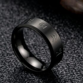Tibetan Buddhism Black Good Luck Mantra Men s Ring Matte Stainless Steel Male Ring Mysterious Religious