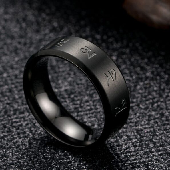Tibetan Buddhism Black Good Luck Mantra Men s Ring Matte Stainless Steel Male Ring Mysterious Religious 3