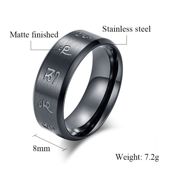 Tibetan Buddhism Black Good Luck Mantra Men s Ring Matte Stainless Steel Male Ring Mysterious Religious 5