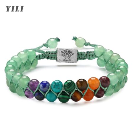 7 Chakra Stone Bead Yoga Meditation Bracelet Healing Crystal Double Layer Natural Gemstone Beaded Anxiety Bracelets