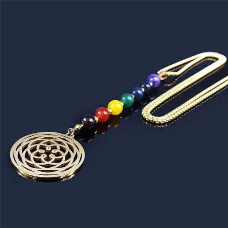 7 Chakra Yoga Flower of Life Necklace Lotus Buddhas Moon Carved Gem Stone Beads Necklaces Reiki 1
