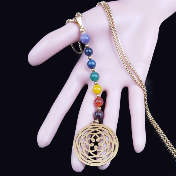 7 Chakra Yoga Flower of Life Necklace Lotus Buddhas Moon Carved Gem Stone Beads Necklaces Reiki 2