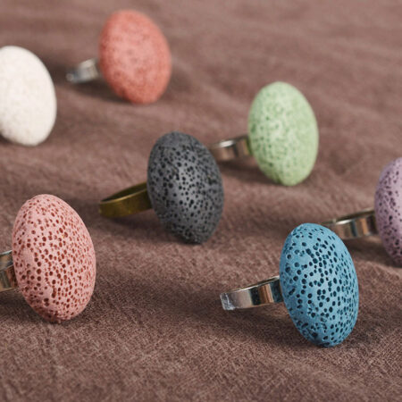 Colorful Coin Volcanic Lava Ring Adjustable Essential Oil Jewelry Ring Yoga Meditation Accessories