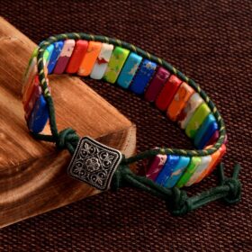 7 MultiColor Chakra Natural Stone Bracelet Bohemia Handmade Tube Beads Genuine Leather Wrap Bracelet Yoga Bracelets