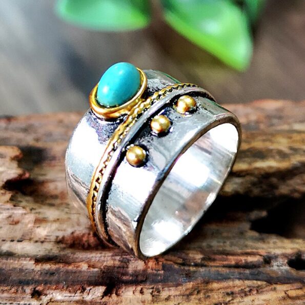 Vintage-Tibet-Boho-Meditation-Ring-Two-Tone-Green-Stone-Ancient-Silver-Color-Carved-Oval-Blue-Stone-3