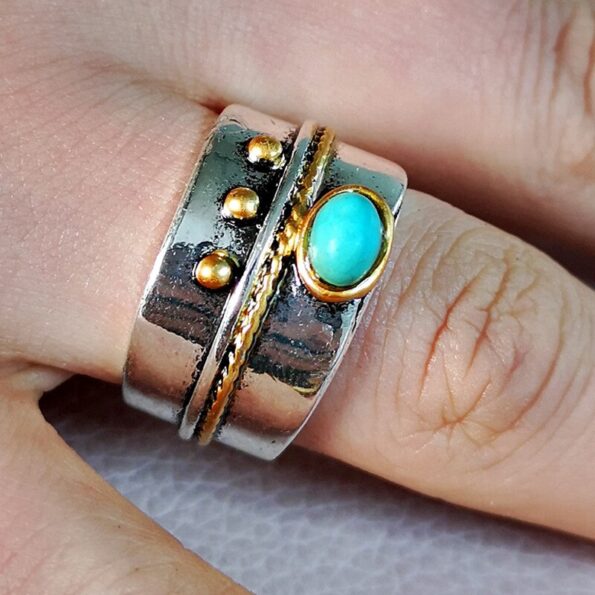 Vintage-Tibet-Boho-Meditation-Ring-Two-Tone-Green-Stone-Ancient-Silver-Color-Carved-Oval-Blue-Stone-4