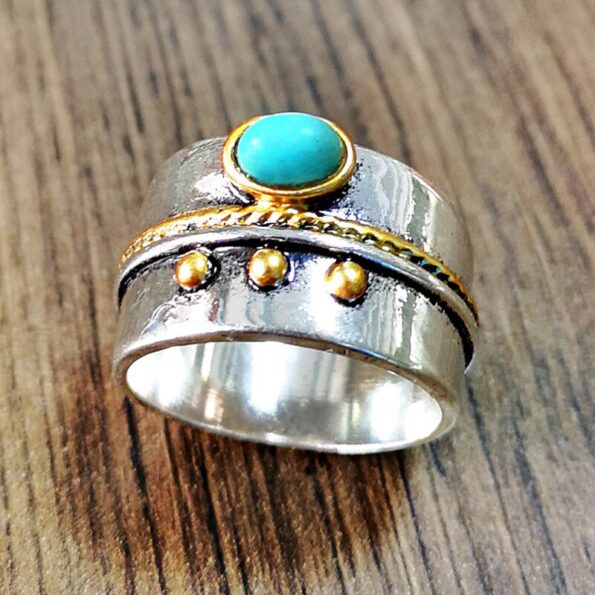 Vintage-Tibet-Boho-Meditation-Ring-Two-Tone-Green-Stone-Ancient-Silver-Color-Carved-Oval-Blue-Stone-5