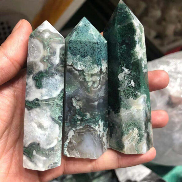 Natural-Crystals-Moss-Agate-Wands-Healing-Chakra-Stones-6-Faceted-Prism-Aquatic-Agate-Single-Point-Tower-1
