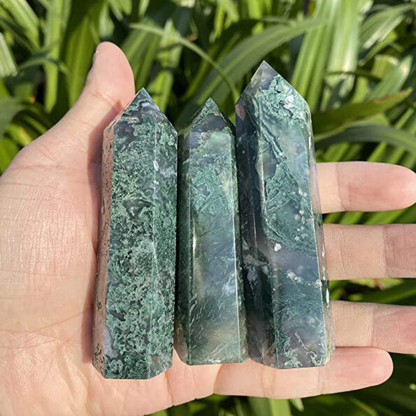 Natural-Crystals-Moss-Agate-Wands-Healing-Chakra-Stones-6-Faceted-Prism-Aquatic-Agate-Single-Point-Tower